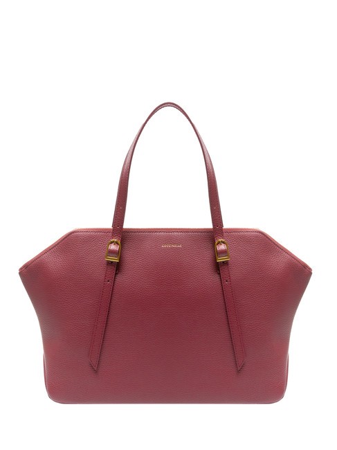 COCCINELLE CHERRY Bolso shopping al hombro de piel martillada rojo granate - Bolsos Mujer