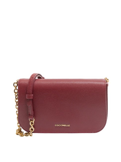 COCCINELLE CLOUD TEXTURED Bolso mini de piel con bandolera de cadena rojo granate - Bolsos Mujer