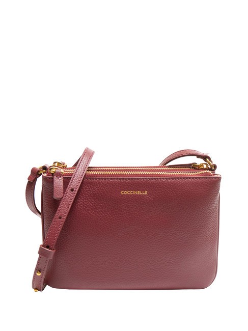 COCCINELLE TRINITY Bolso bandolera de piel con 3 compartimentos rojo granate - Bolsos Mujer