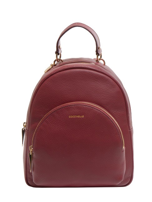 COCCINELLE ALPHA Mochila redonda de piel con bolsillo. rojo granate - Bolsos Mujer