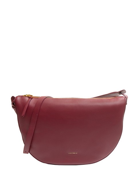 COCCINELLE LEA Bolso bandolera media luna de piel martillada rojo granate - Bolsos Mujer