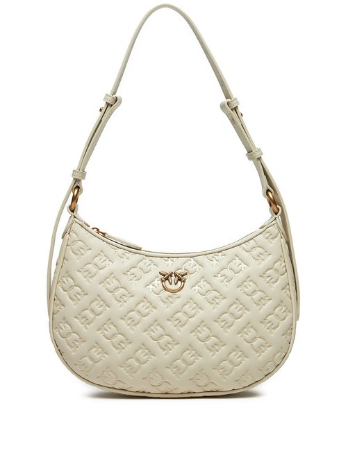 PINKO HALF MOON MINI  Bolso bandolera, en piel. blanco seda-oro antiguo - Bolsos Mujer