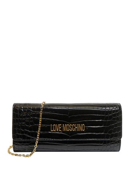 LOVE MOSCHINO SHINY CROCO Bolso de mano fino con bandolera de metal negro - Bolsos Mujer