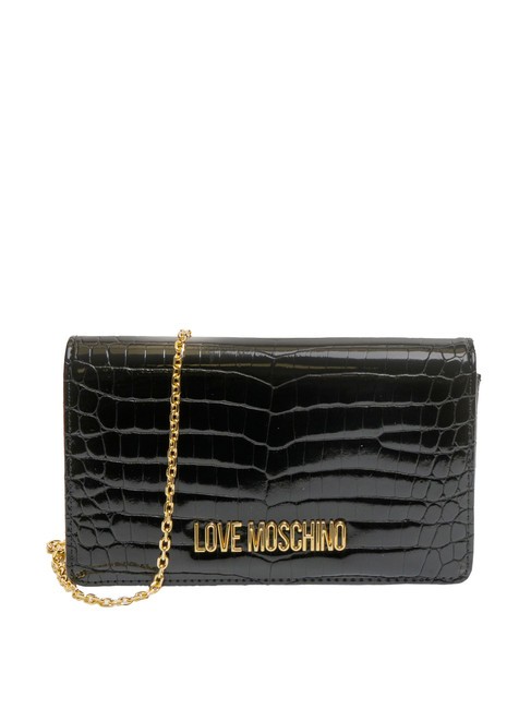 LOVE MOSCHINO SHINY CROCO Bolso de mano con bandolera metálica negro - Bolsos Mujer