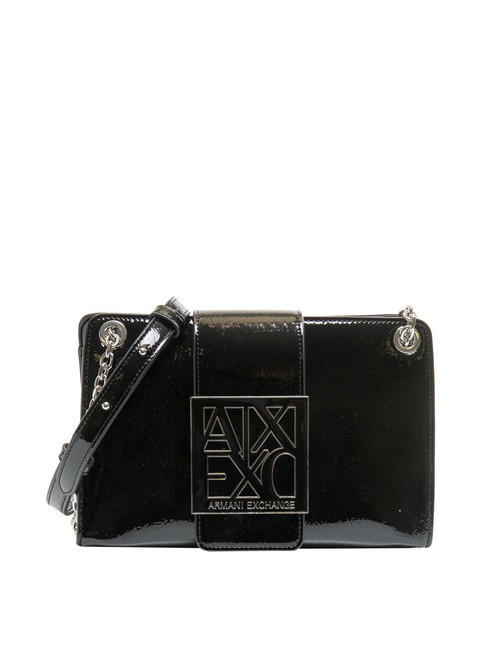 ARMANI EXCHANGE BUCKLE LOGO Bolso bandolera pequeño brillante negro - Bolsos Mujer