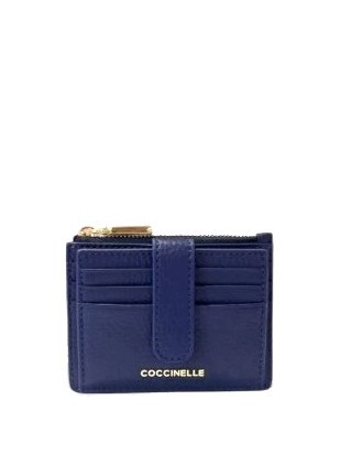 COCCINELLE METALLIC SOFT Cartera plana de piel con textura azul real - Carteras Mujer