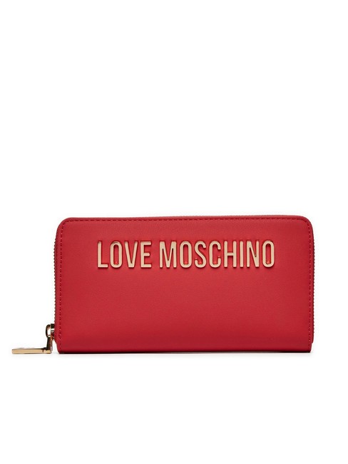 LOVE MOSCHINO METALLIC LOGO Cartera grande con cremallera alrededor ROJO - Carteras Mujer