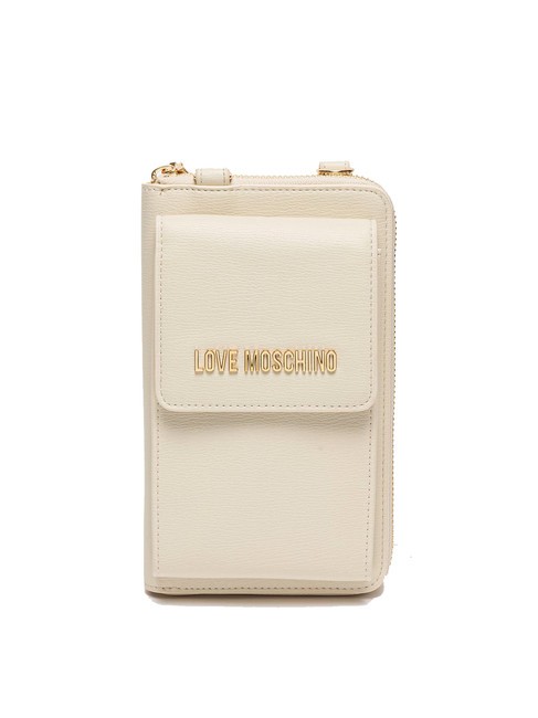 LOVE MOSCHINO METALLIC LOGO Soporte para cartera y smartphone con bandolera Marfil - Carteras Mujer