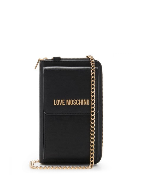 LOVE MOSCHINO METALLIC LOGO Soporte para cartera y smartphone con bandolera negro - Carteras Mujer