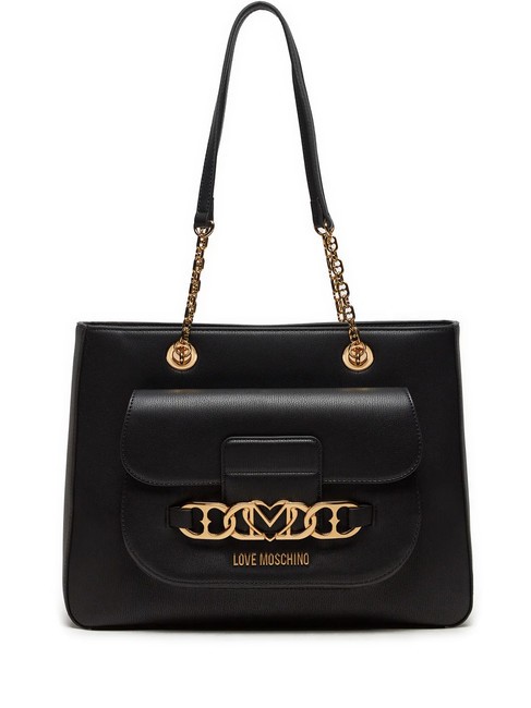 LOVE MOSCHINO HEART CHAIN Bolso shopper de hombro negro - Bolsos Mujer