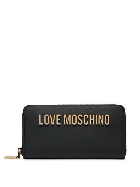 LOVE MOSCHINO METALLIC LOGO Cartera grande con cremallera alrededor negro - Carteras Mujer