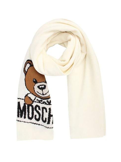 MOSCHINO TEDDY LOGO Bufanda mezcla de lana blanco - Bufandas