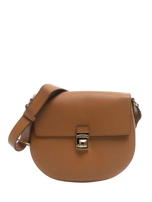 FURLA GLENN Bolso Saddle de piel con estampado keria brandy - Bolsos Mujer