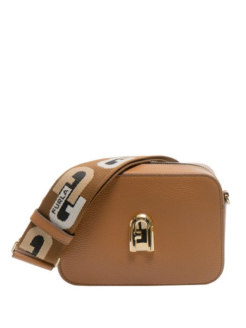 FURLA GARDENIA Bolso porta cámara de piel con estampado keria tonos brandy+coñac - Bolsos Mujer