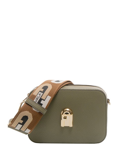 FURLA GARDENIA Bolso porta cámara de piel con estampado keria salvia+toni coñac - Bolsos Mujer