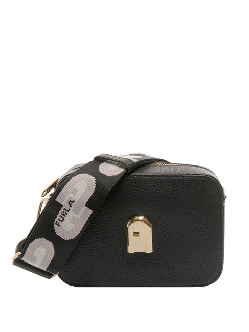 FURLA GARDENIA Bolso porta cámara de piel con estampado keria tonos negro+hielo - Bolsos Mujer