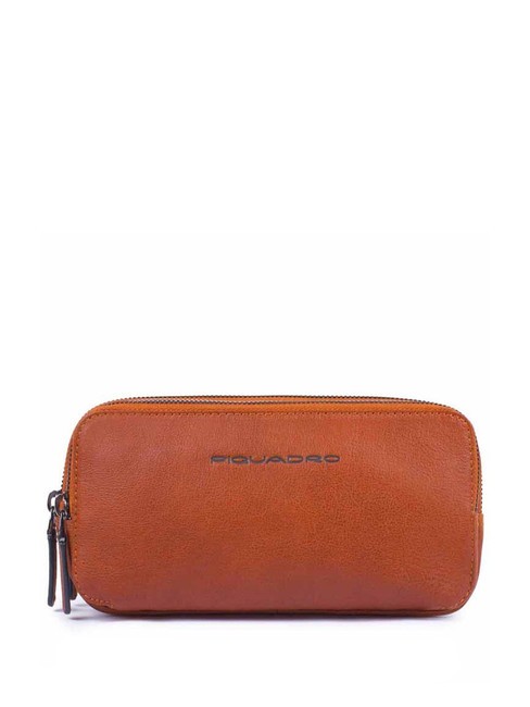 PIQUADRO BLACK SQUARE Funda de piel con tres cremalleras NARANJA - Neceser