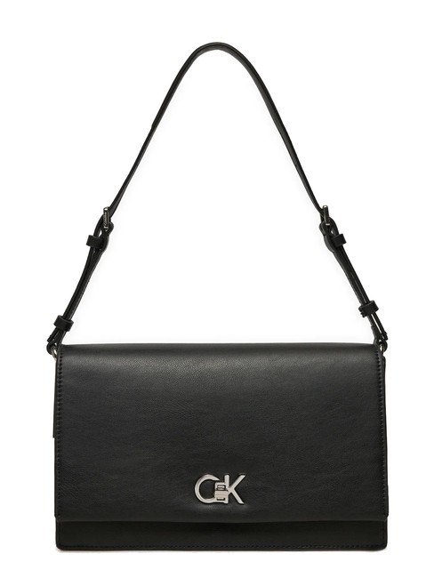 CALVIN KLEIN CK ELONGATED Bolso bandolera con solapa pvh negro - Bolsos Mujer