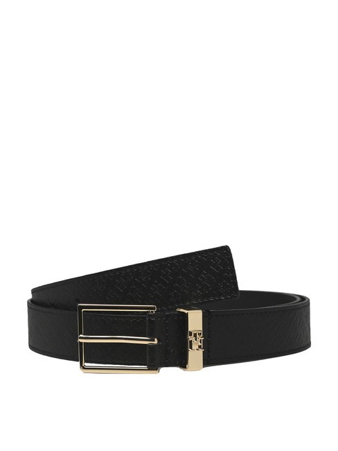 TOMMY HILFIGER TH SQUARE MONOGRAM cinturón de cuero negro - Cinturones