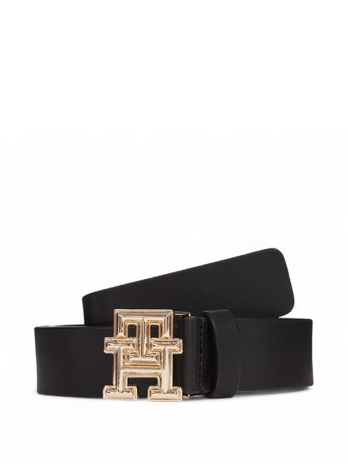 TOMMY HILFIGER TH MONOGRAM cinturón de cuero para mujer negro - Cinturones