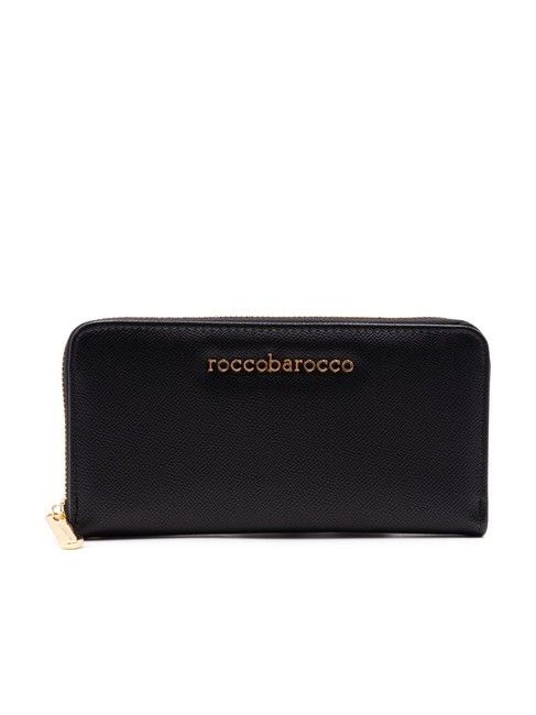 ROCCOBAROCCO LOGO METALLICO Cartera grande con cremallera alrededor negro - Carteras Mujer