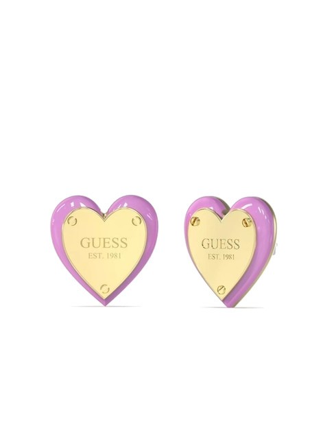 GUESS ALL YOU NEED IS LOVE Pendientes de corazón con logo oro amarillo/rosa - Pendientes