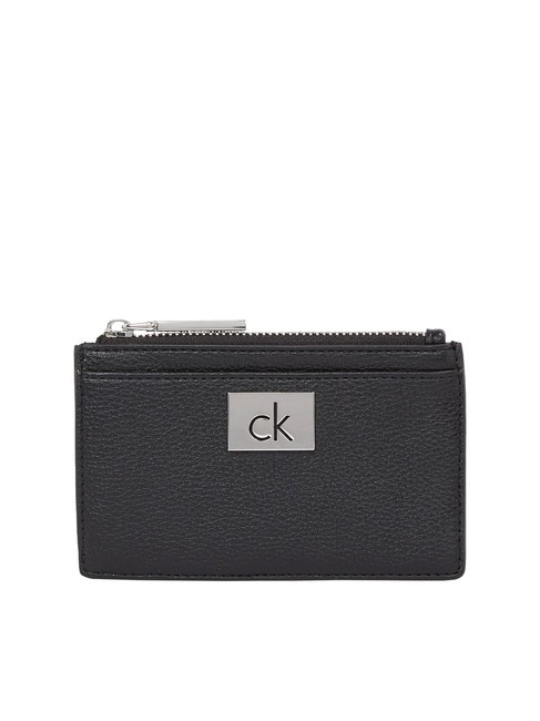 CALVIN KLEIN CK PLAQUE Tarjetero plano con cremallera pvh negro - Carteras Mujer