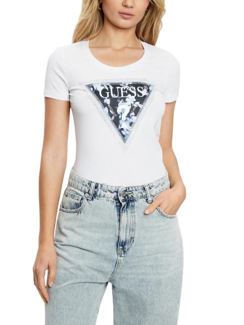 GUESS SS CN TRIANGLE FLOWER Camiseta de algodón purwhite - camiseta