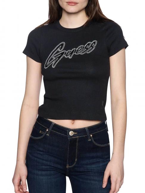 GUESS SS CN RIB LOGO Camiseta de manga corta jetbla - camiseta