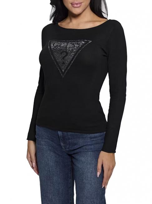 GUESS LS TRIANGLE  camiseta con logo jetbla - Suéteres de mujer