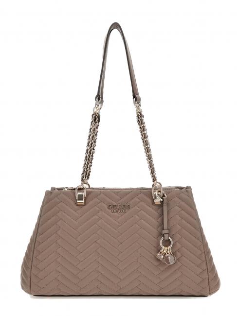 GUESS ANNING Bolso acolchado con asas de cadena marrón oscuro - Bolsos Mujer