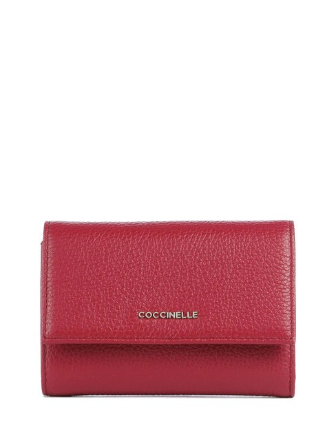 COCCINELLE METALLIC SOFT Cartera plegable de piel martillada sangría - Carteras Mujer