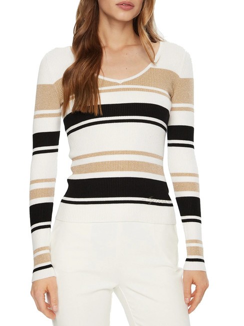 GUESS EVIE STRIPED  Camisa a rayas cadena de oro negro blanco - Suéteres de mujer