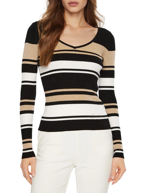 GUESS EVIE STRIPED  Camisa a rayas cadena de oro blanco negro - Suéteres de mujer