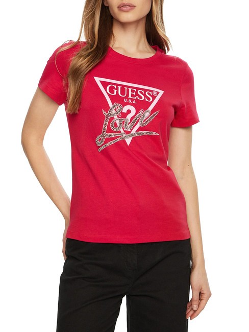 GUESS SS CN TRIANGLE LOVE Camiseta de algodón rojo salvaje - camiseta