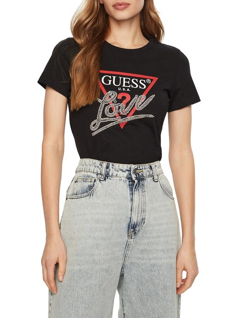 GUESS SS CN TRIANGLE LOVE Camiseta de algodón jetbla - camiseta