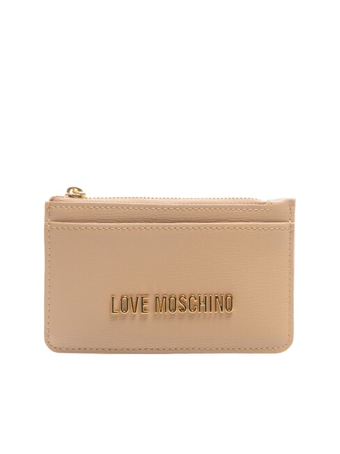 LOVE MOSCHINO METALLIC LOGO Tarjetero plano con monedero arena - Carteras Mujer