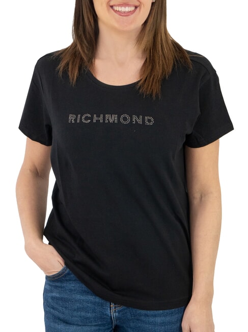 JOHN RICHMOND MECHI Camiseta elástica con logo de strass negro - camiseta