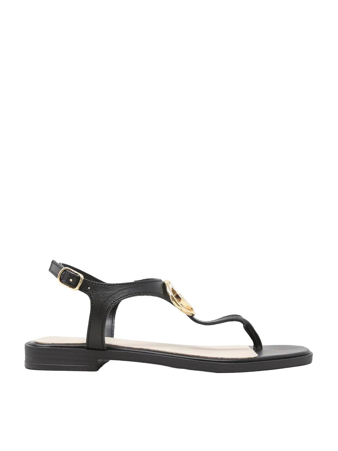 Guess Miry Sandalias De Dedo De Piel Negro - ¡Compra A Precios De Outlet!