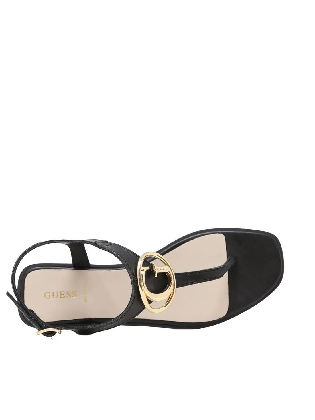 Guess Miry Sandalias De Dedo De Piel Negro - ¡Compra A Precios De Outlet!